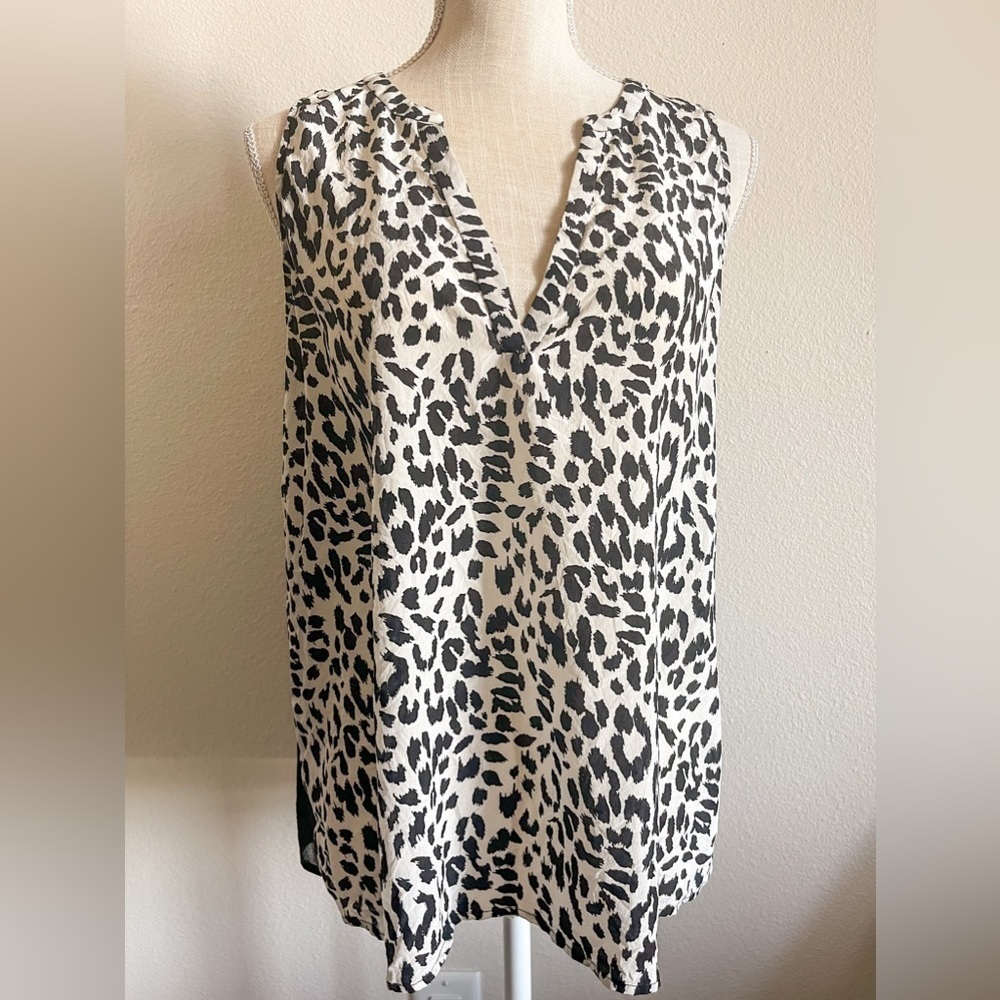 Joie Leopard Silk V-Neck Sleeveless Blouse, Size Medium